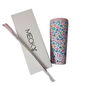 Meoky Tumbler With Lid & Straw -Pastel Leopard -24 Oz. -Open Box -Insulated NEW